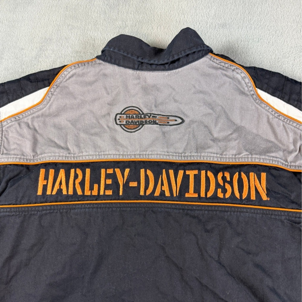 Harley-Davidson Mens 3XL Colorblock Button Up Garage Shirt Black Grey Orange - Picture 2 of 13